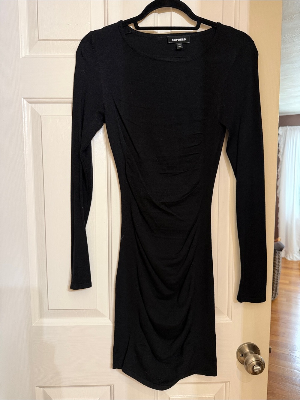 Express Black Long Sleeve Ruched Midi Dress